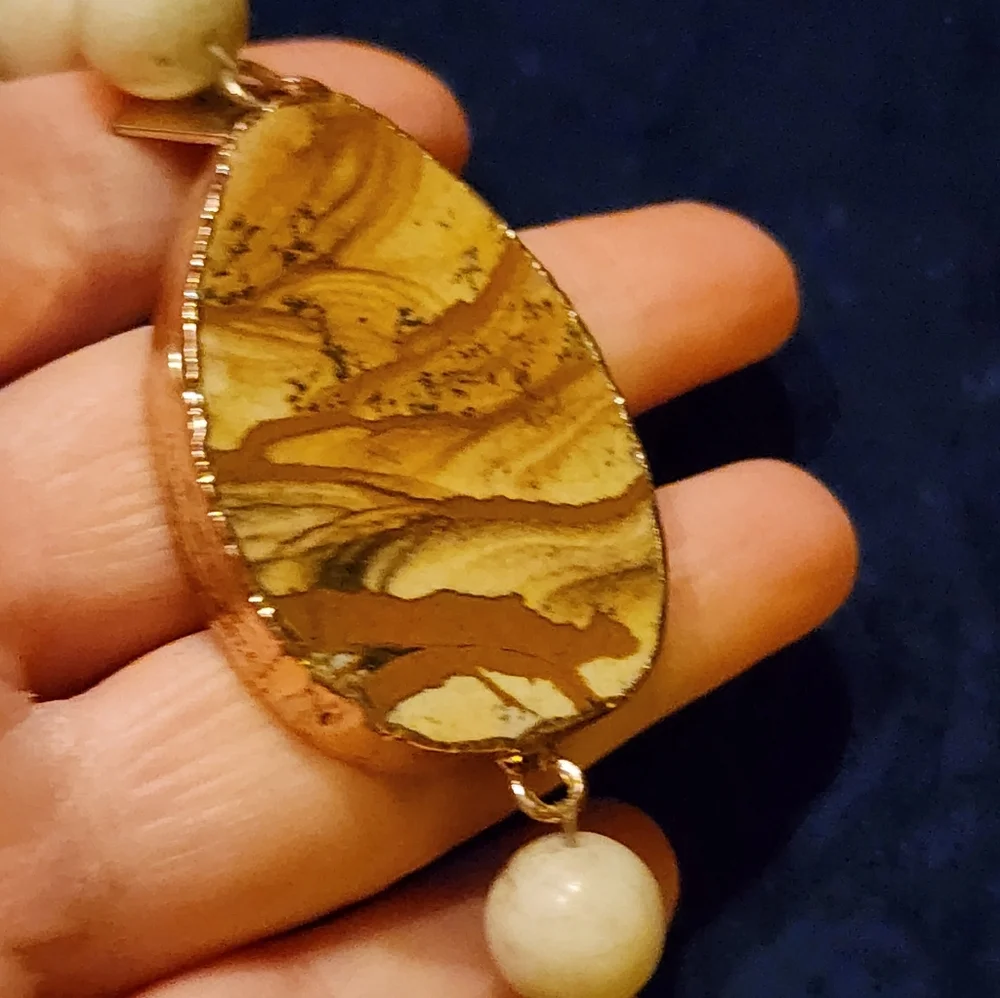 VINTAGE NATURAL STONE STRETCH BRACELET HEAVY PICTURE JASPER SLAB STATEMENT